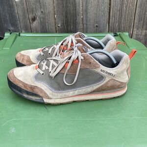 Merrell Burnt Rock J95233 Hiking Trail Shoes Brown Grey Orange Lace Up Size 11.5
